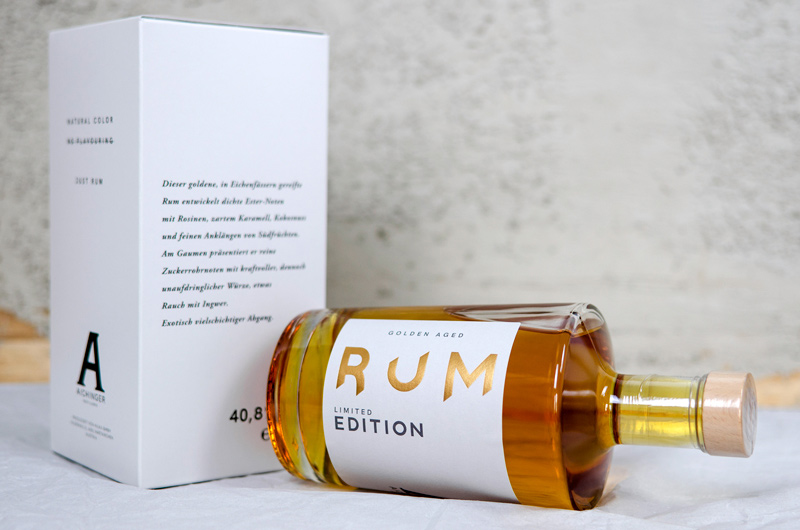 Verpackungsdesign für Rum der Destillerie Aichinger