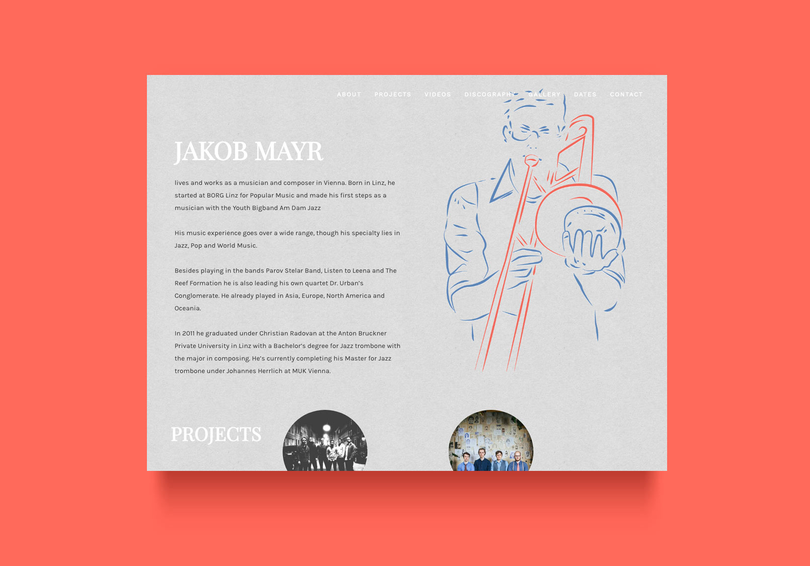 Webdesign für den Posaunisten Jakob Mayr, der unter anderem bei der Band Parov Stelar spielt
